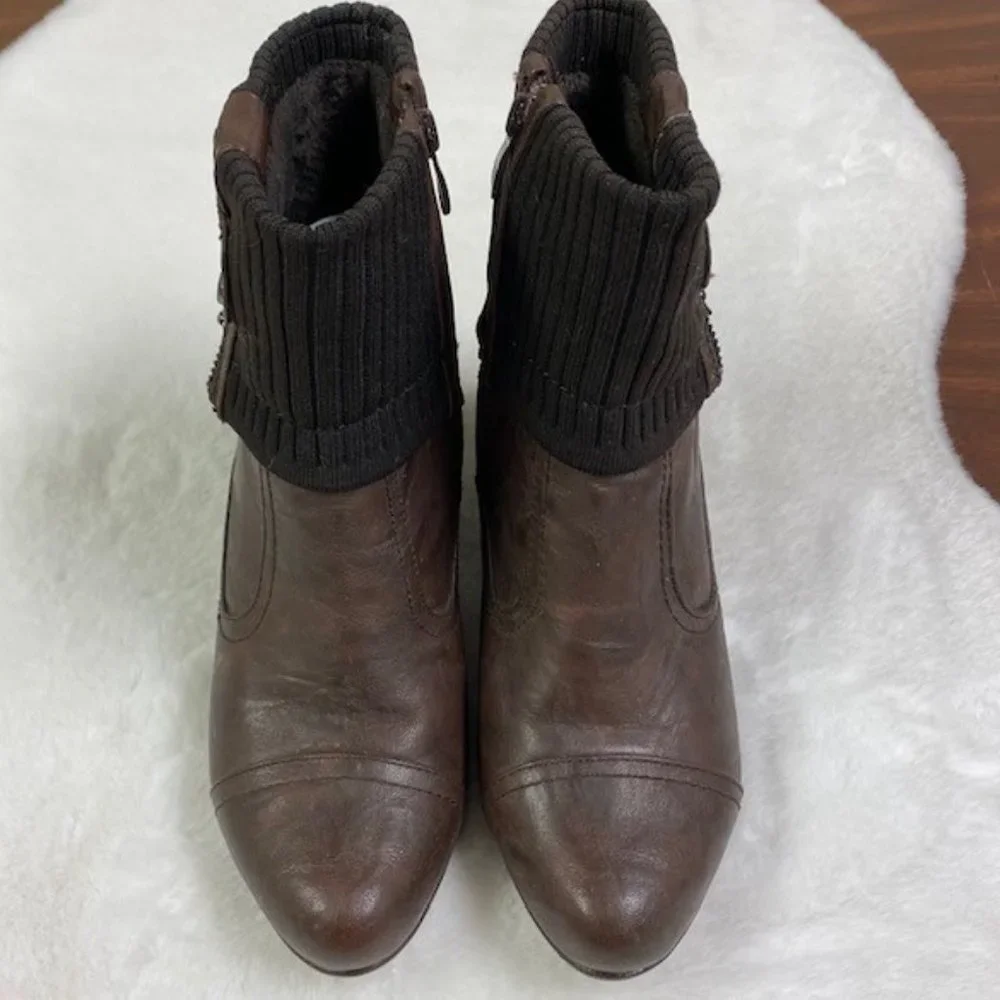 Patrizia‎ by Spring Step Brown Zip Heeled Ankle Bootie Size EU 39 US 8.5